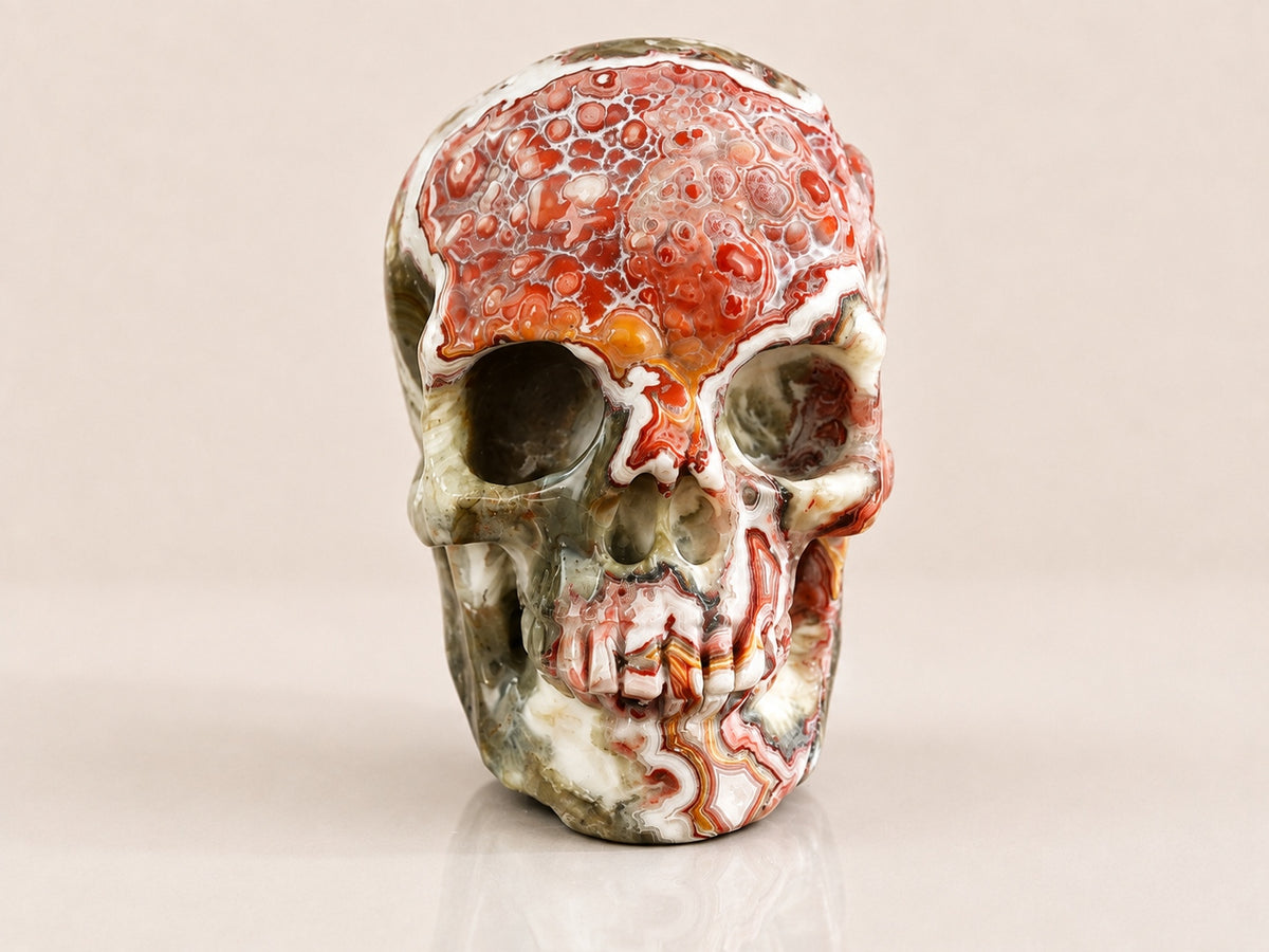 3-inch Red Crazy Lace Agate Skull