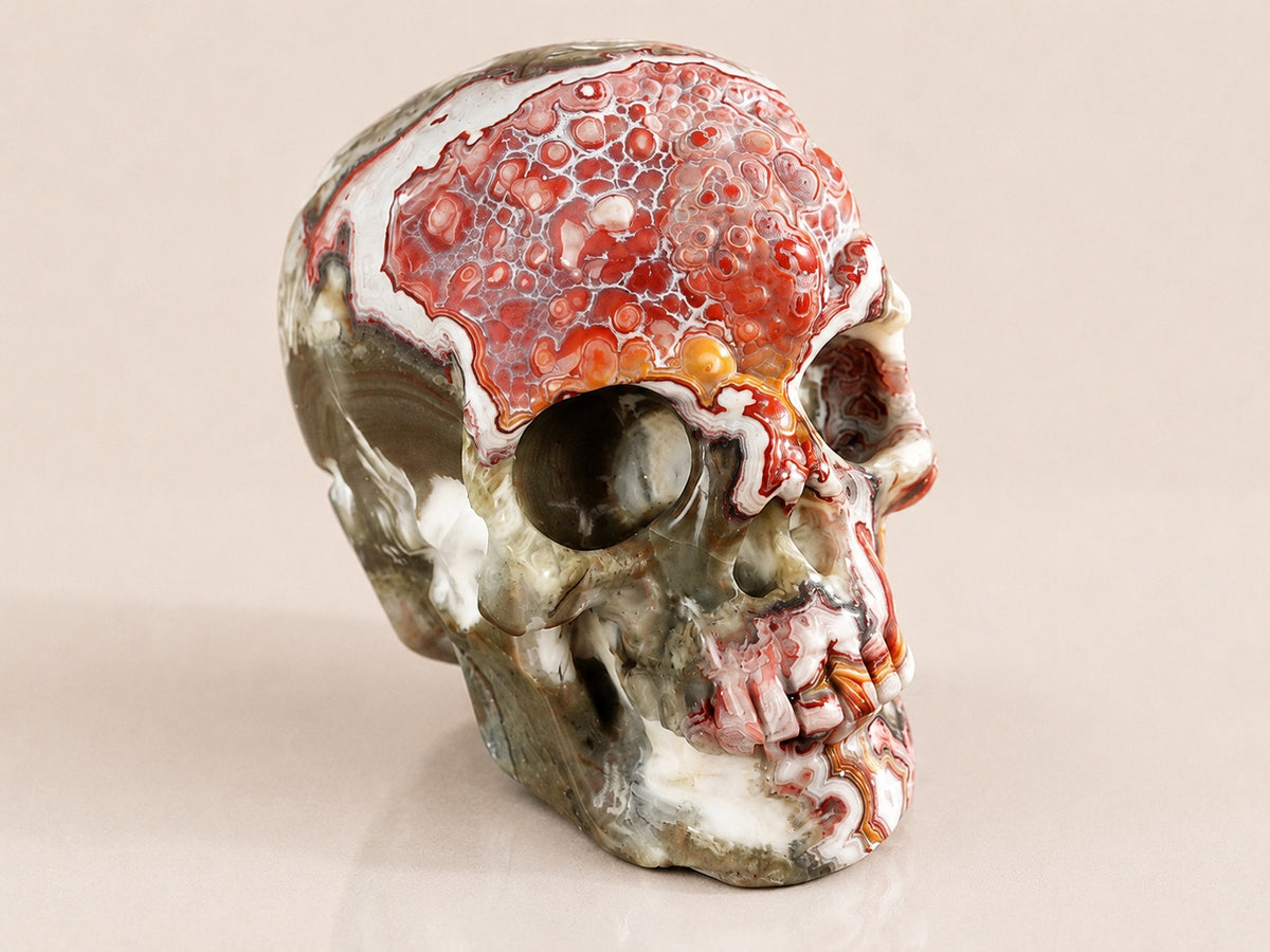 3-inch Red Crazy Lace Agate Skull