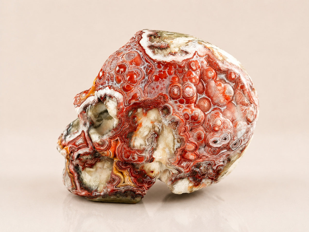 3-inch Red Crazy Lace Agate Skull