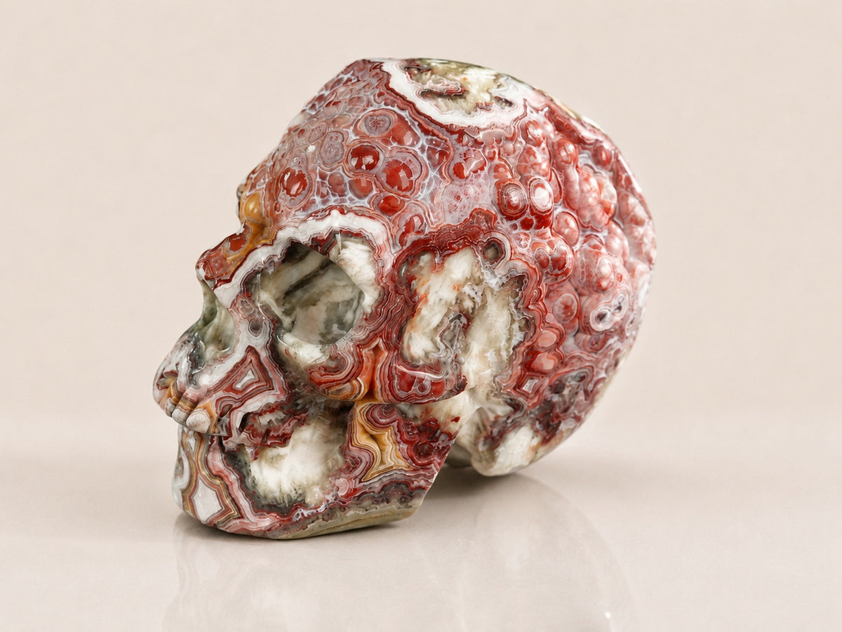 3-inch Red Crazy Lace Agate Skull