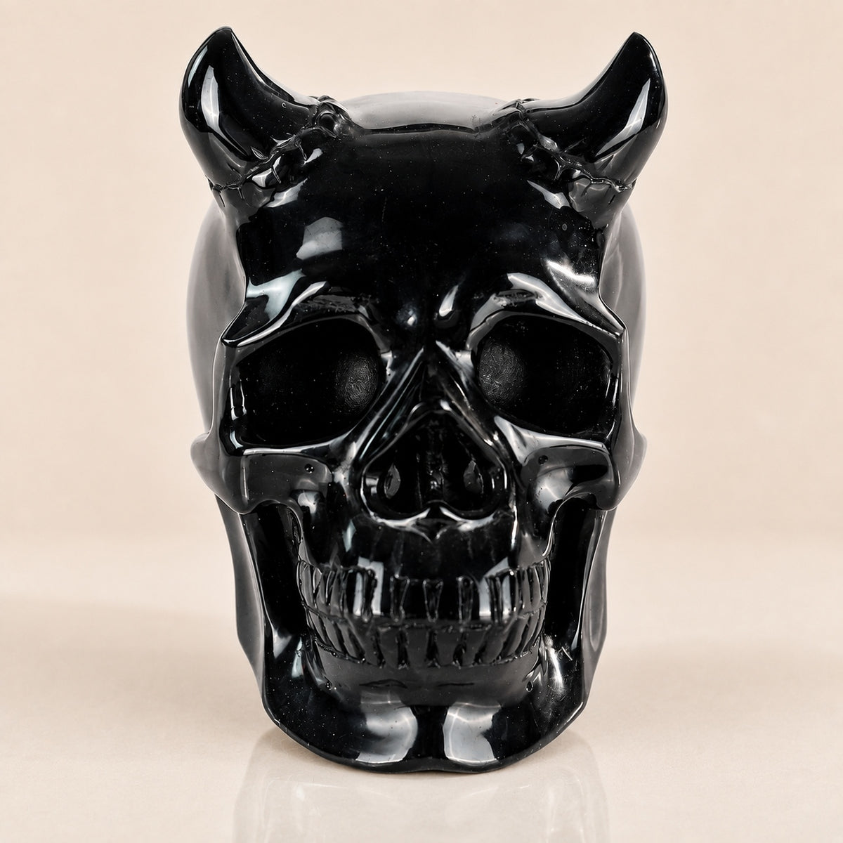 Black Obsidian Skull with Horn