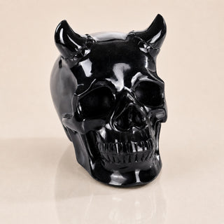 Black Obsidian Skull with Horn