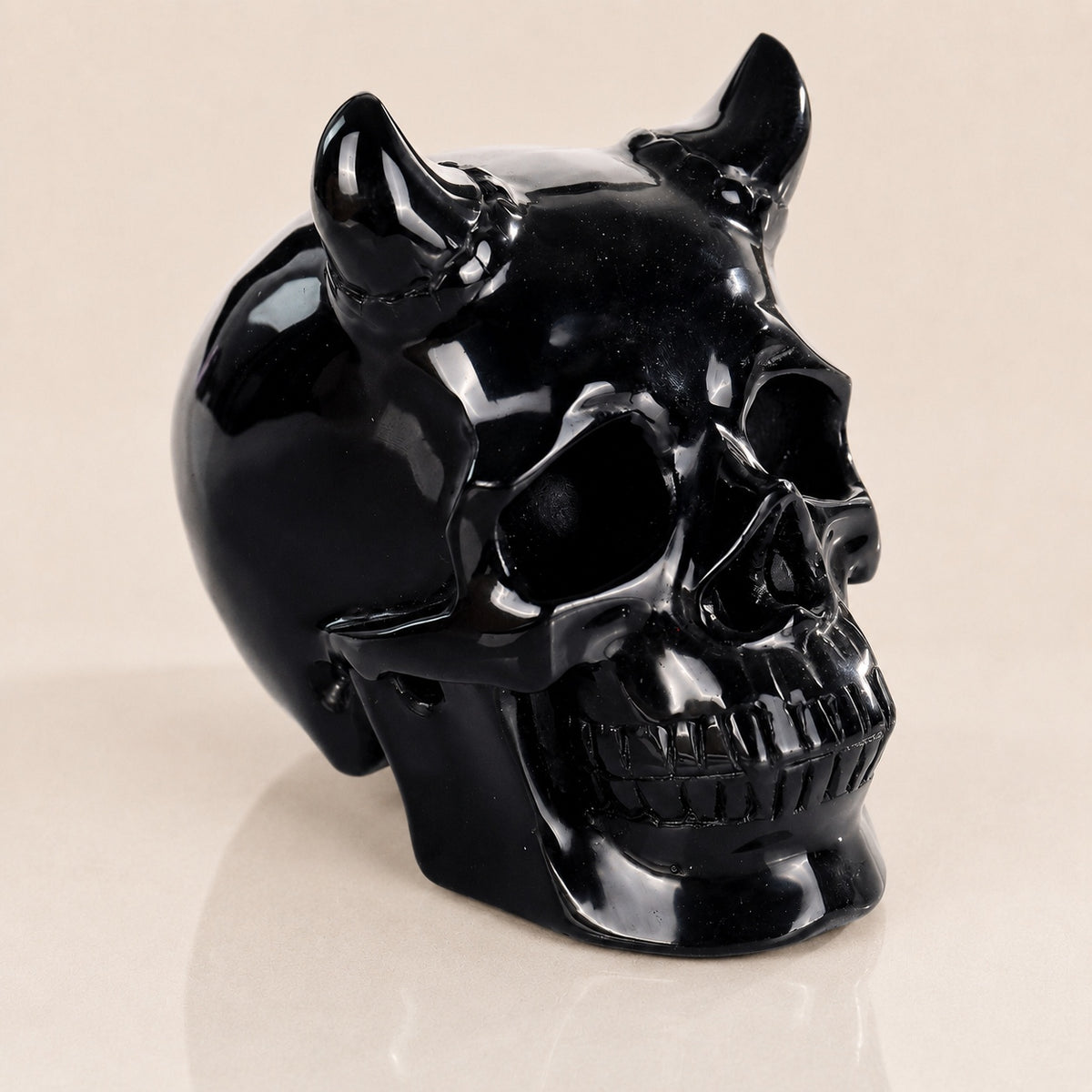 Black Obsidian Skull with Horn