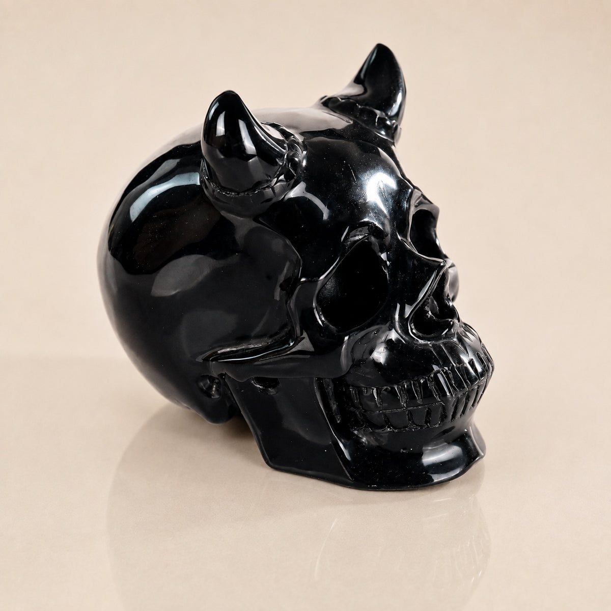 Black Obsidian Skull with Horn