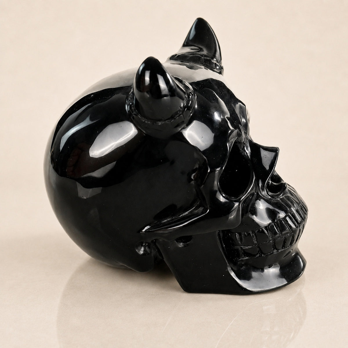 Black Obsidian Skull with Horn