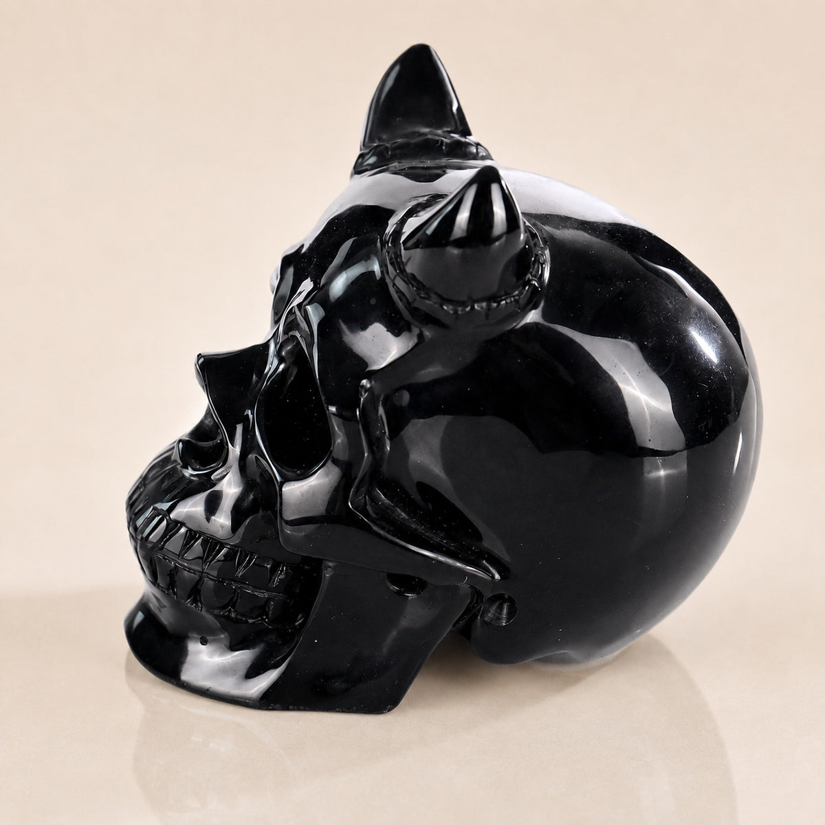 Black Obsidian Skull with Horn