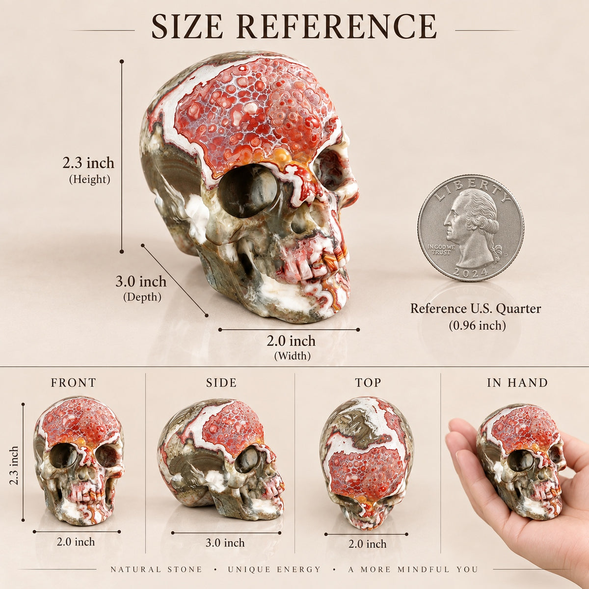 3-inch Red Crazy Lace Agate Skull