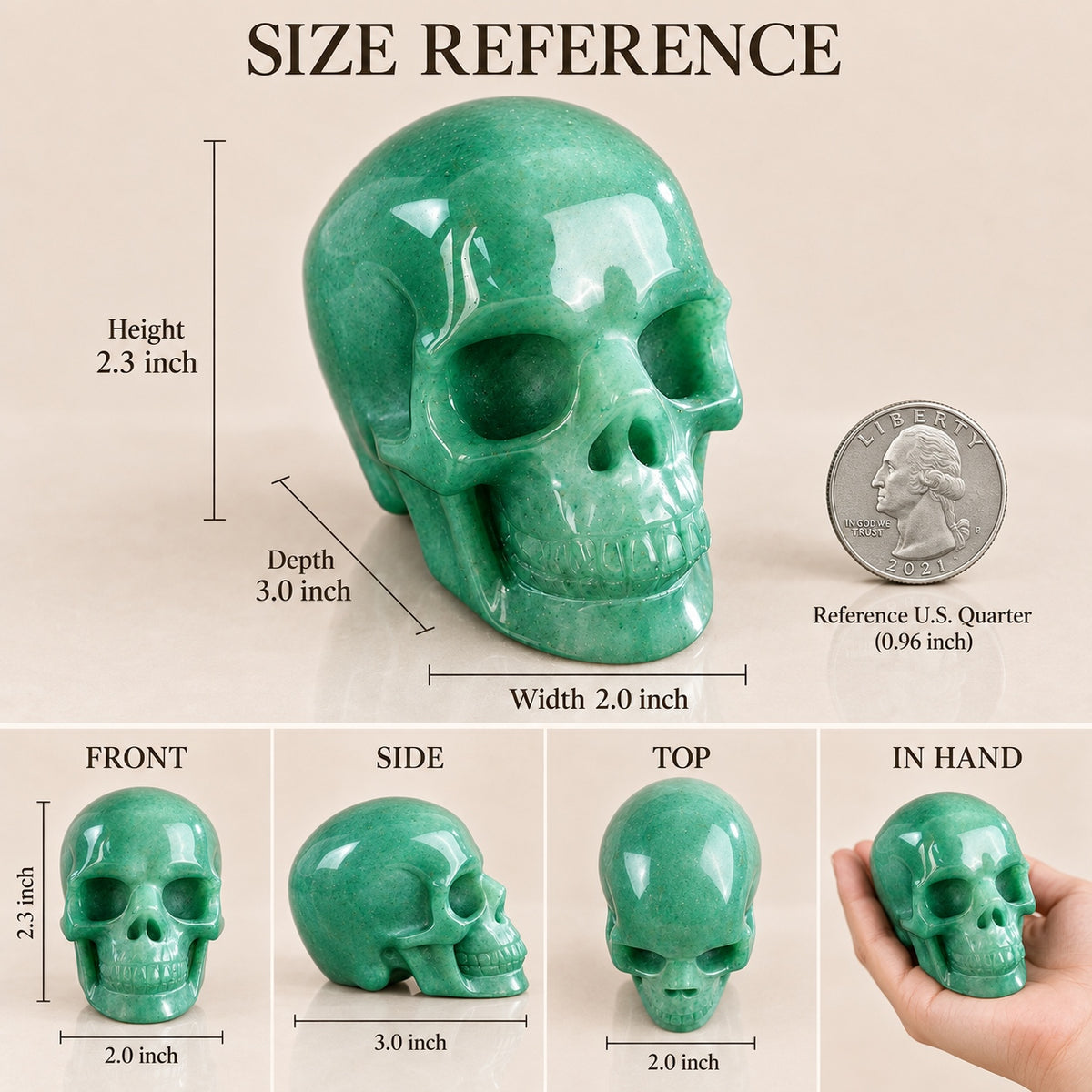 3-inch Green Aventurine Skull
