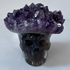 3 inch Amethyst Cluster Crown Crystal Skull - Natural Crystal — view 3