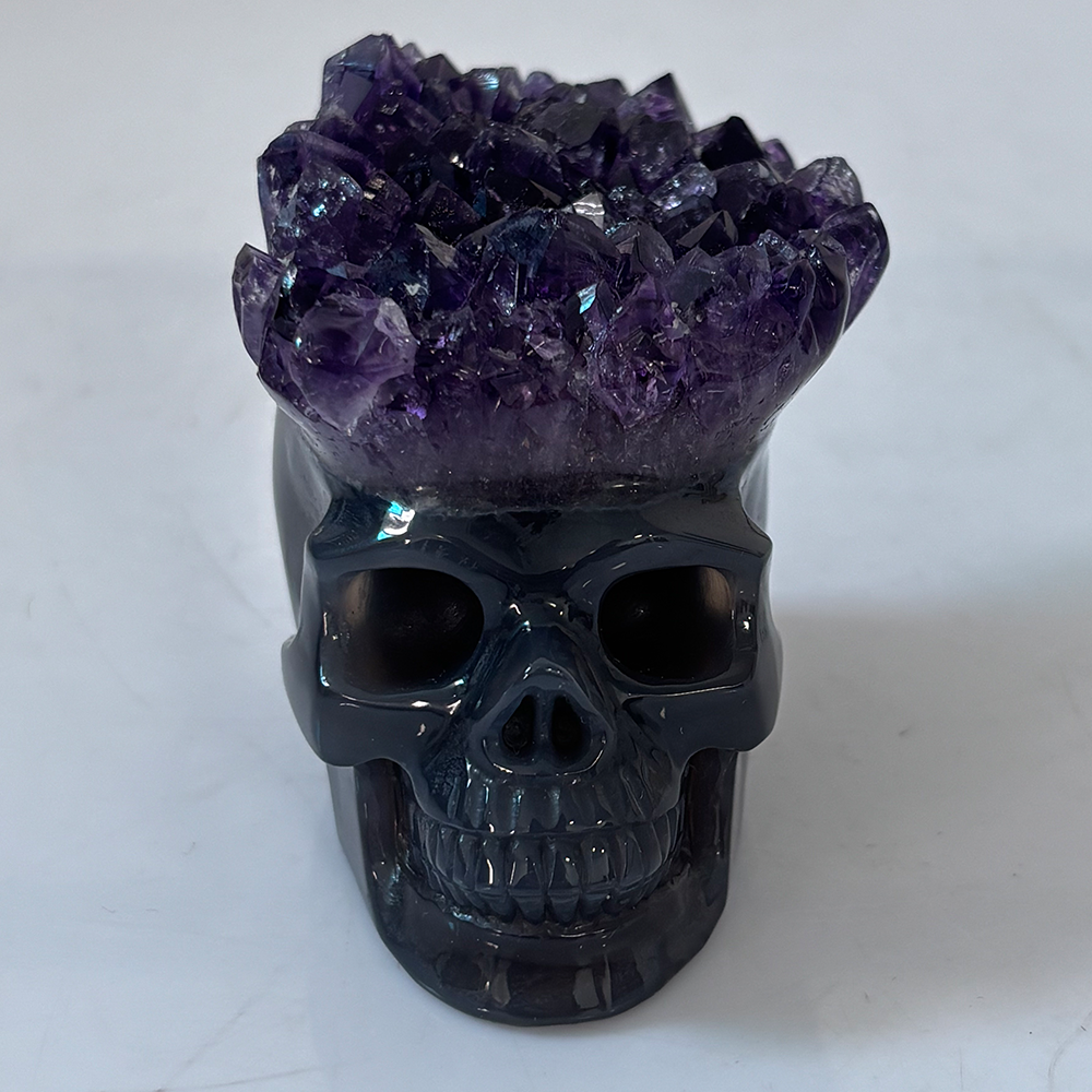 3 inch Amethyst Cluster Crown Crystal Skull - Natural Crystal — view 7