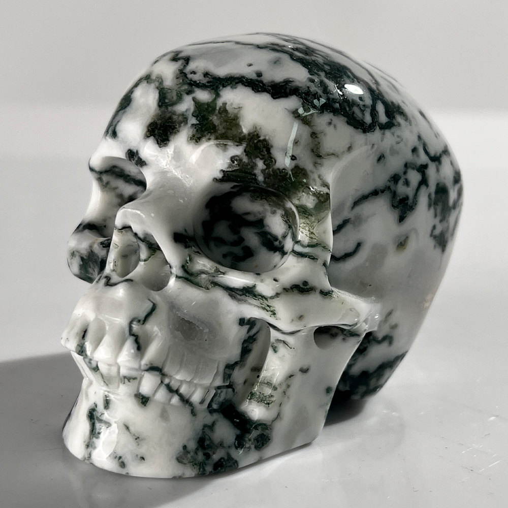 3 Inch Moss Agate Crystal Skull — view 6