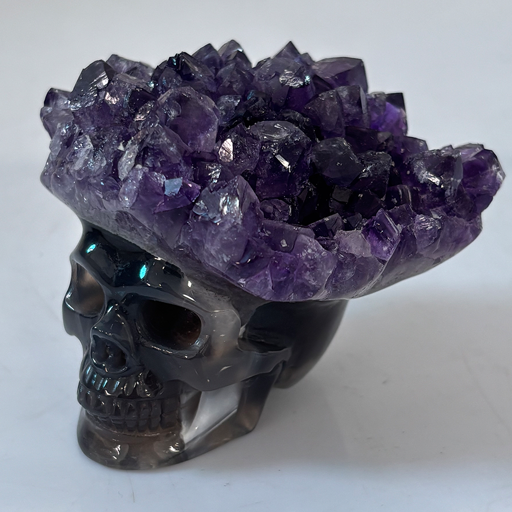 3 inch Amethyst Cluster Crown Crystal Skull - Natural Crystal — view 5