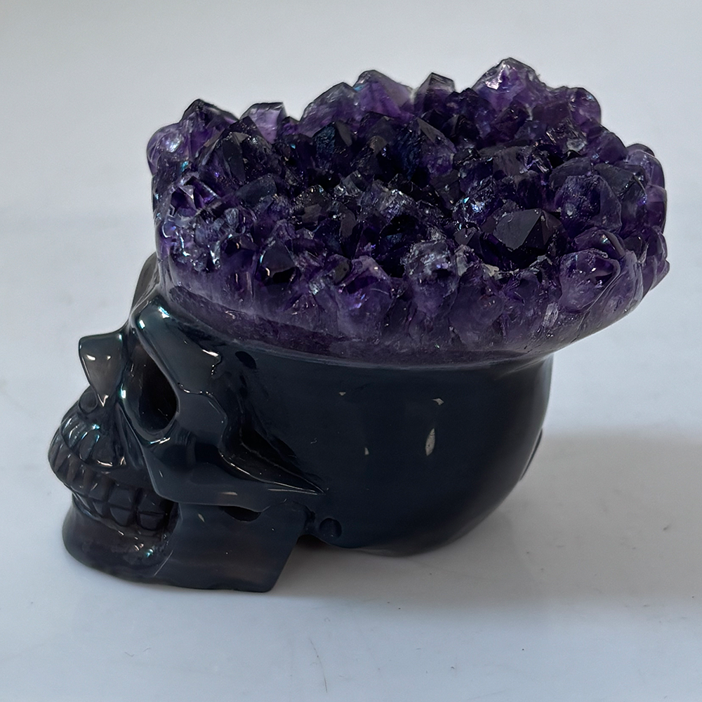 3 inch Amethyst Cluster Crown Crystal Skull - Natural Crystal — view 5