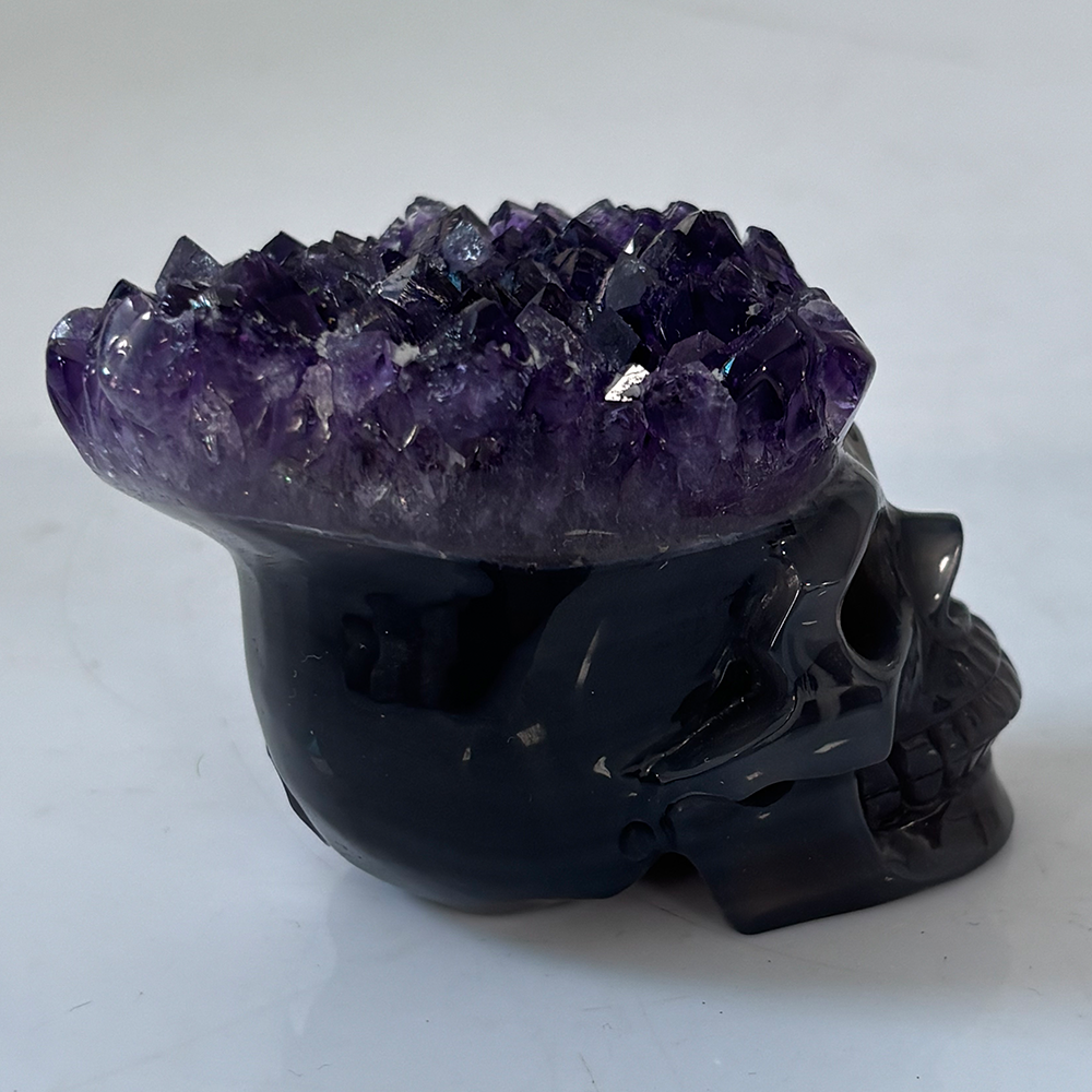 3 inch Amethyst Cluster Crown Crystal Skull - Natural Crystal — view 3