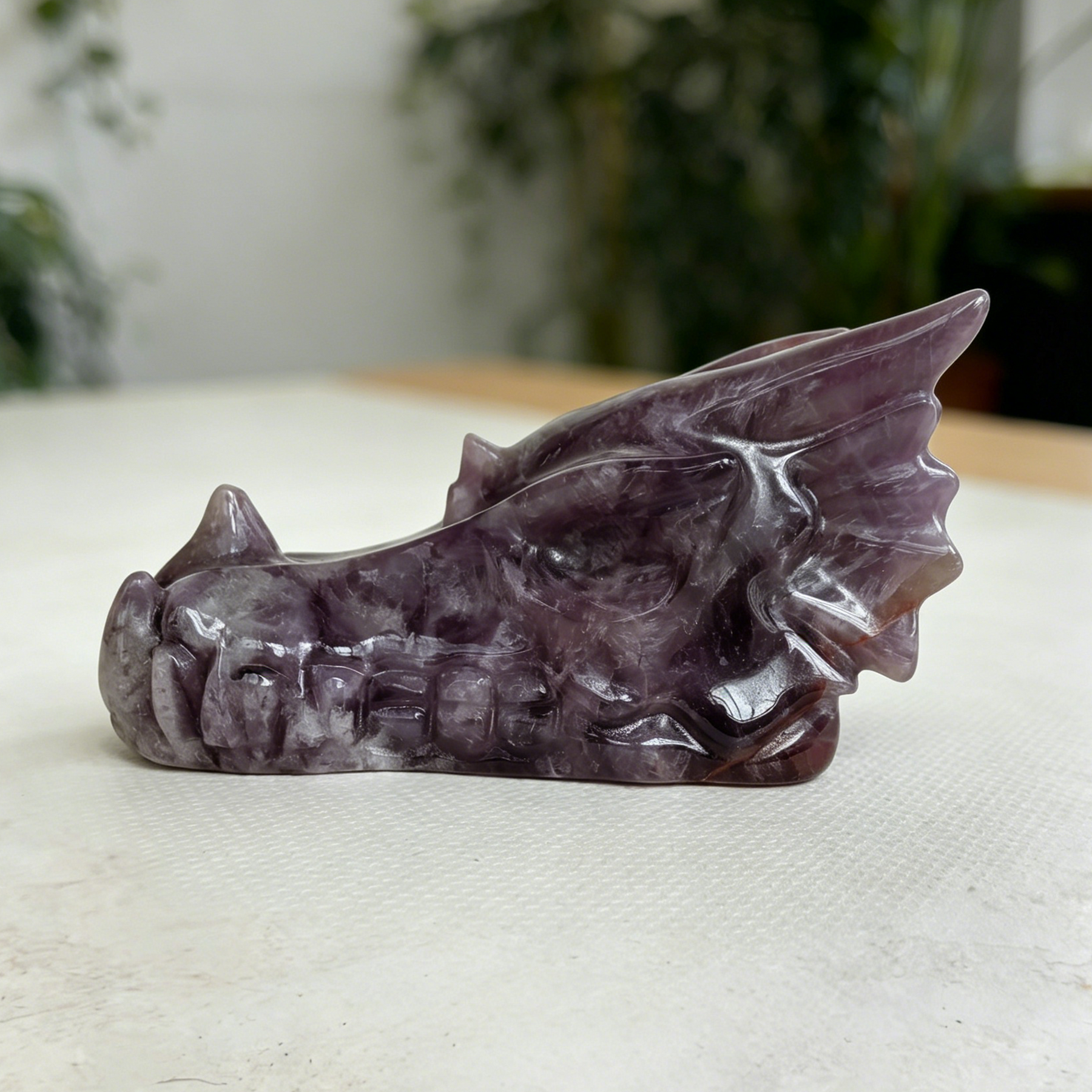 3 inch Dream Amethyst Chinese Dragon Skull - Natural Amethest Sculpture — view 4