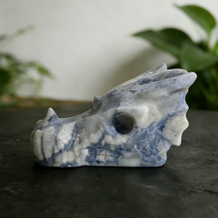 2 inch Blue Flower Agate Chinese Dragon Skull - Natural Agate — view 4