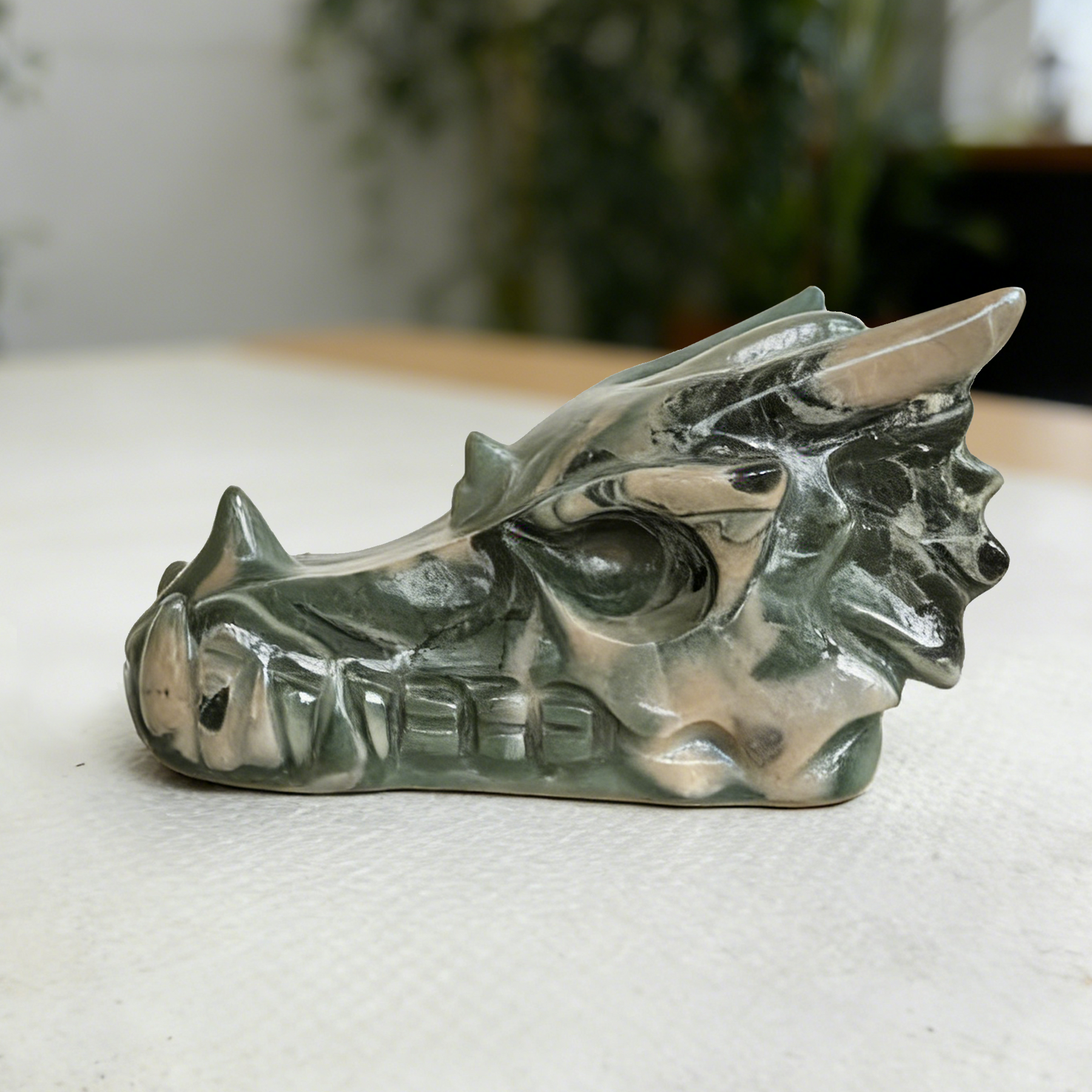 2.5 inch Nine Dragon Jade Chinese Dragon Skull - Natural Jade — view 4