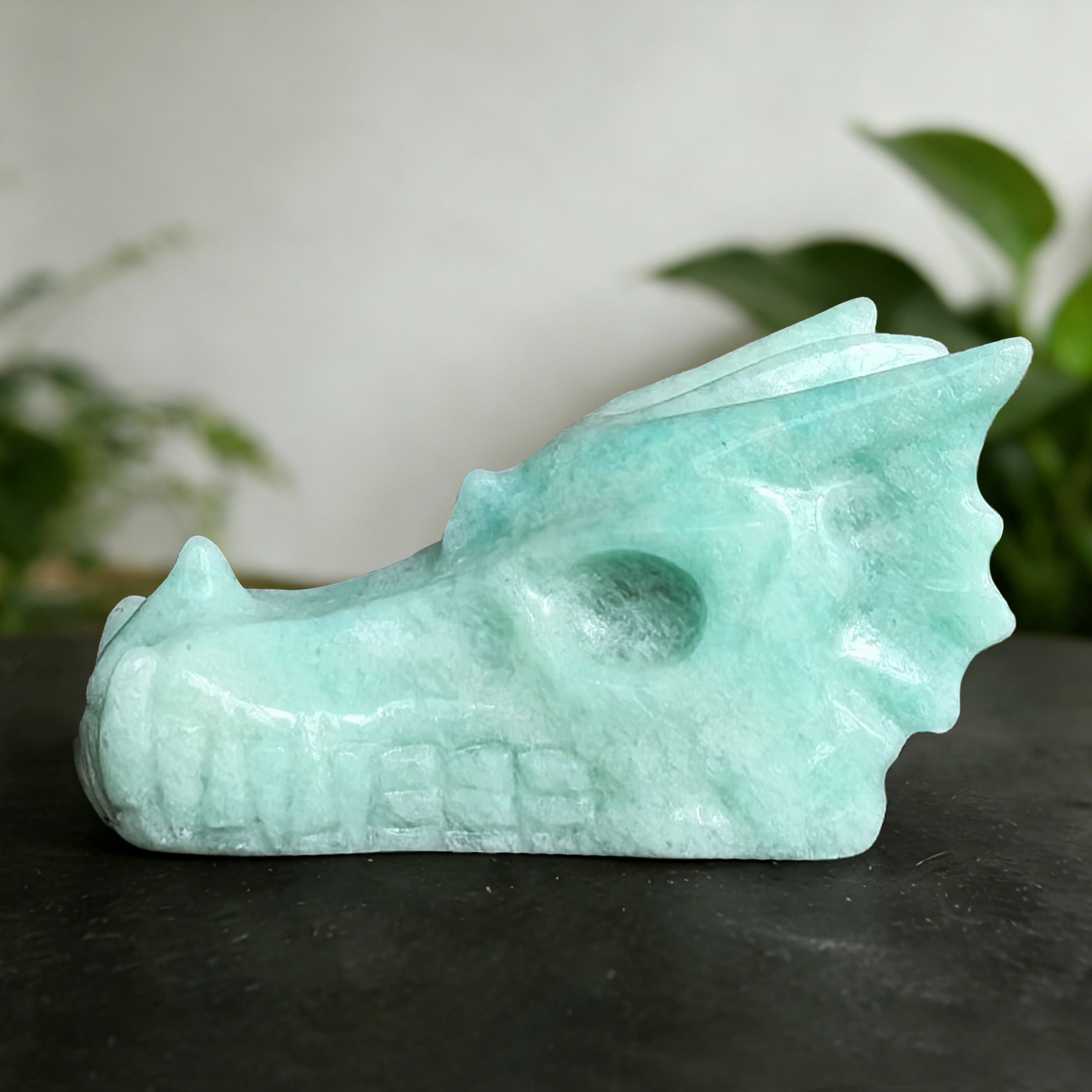 2 inch Amazonite Chinese Dragon Skull- Natural Jade Sculpture — view 4
