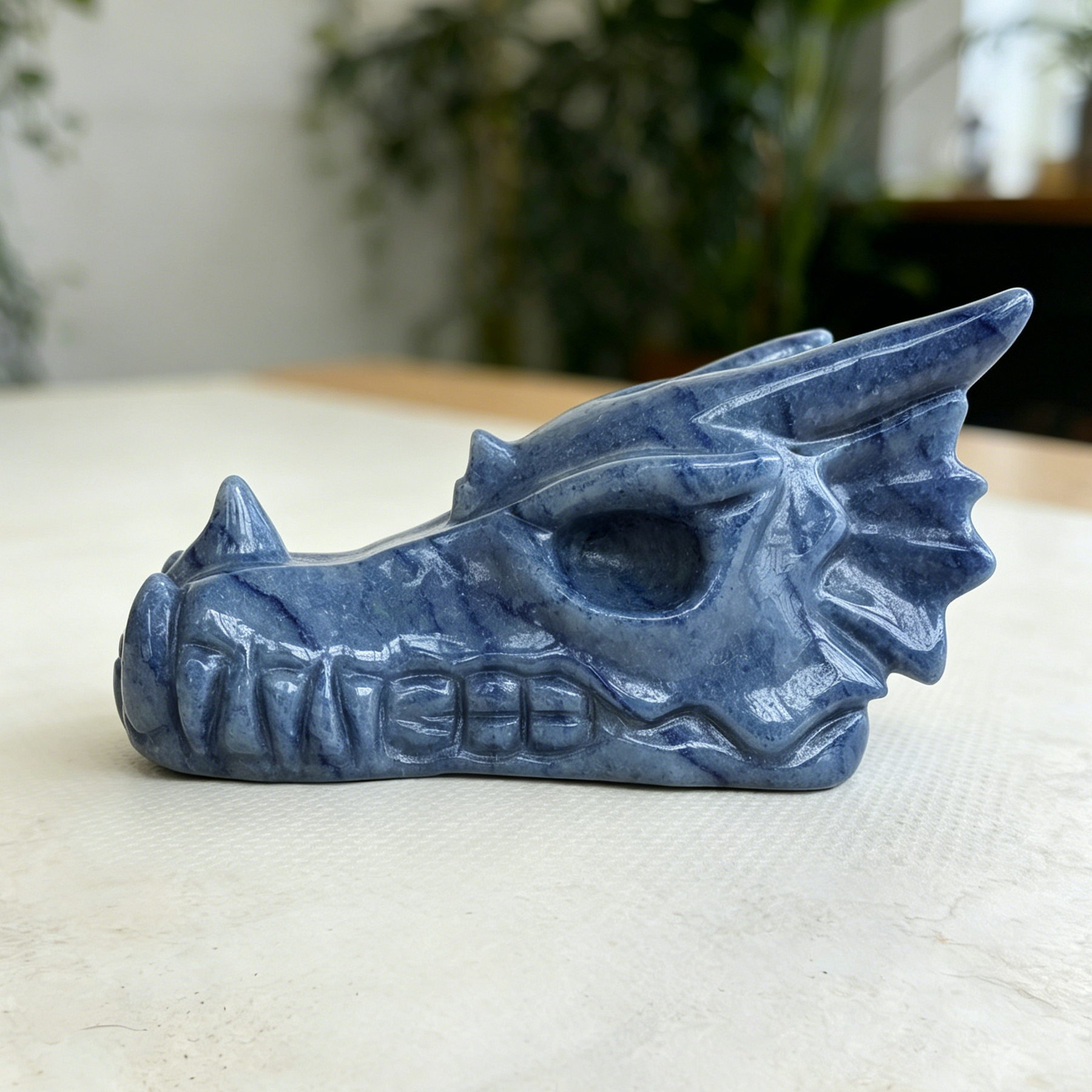 2.5 inch Blue Aventurine Chinese Dragon Skull - Natural Aventurine Carving — view 4