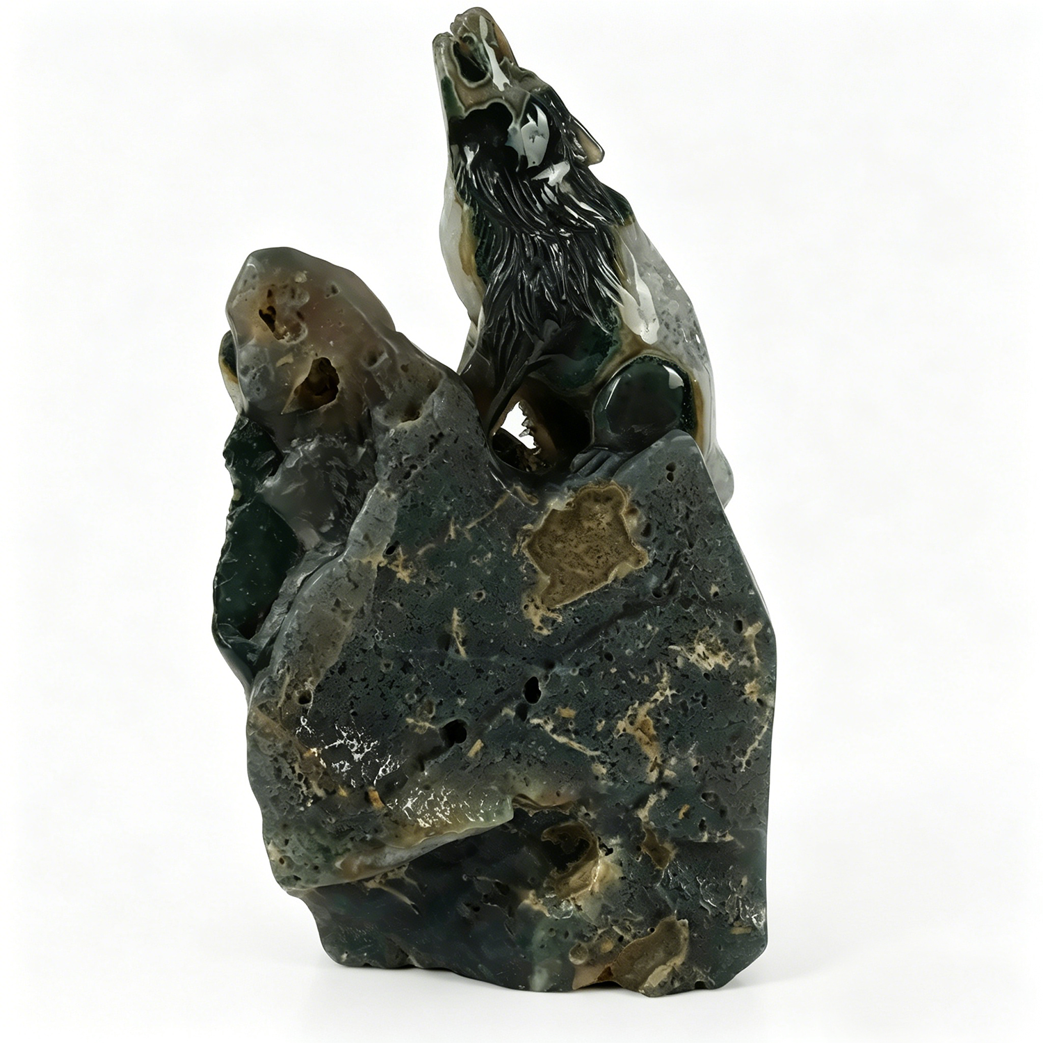 Natural Geode Agate Wolf Carving - Sculpture Carving — view 6