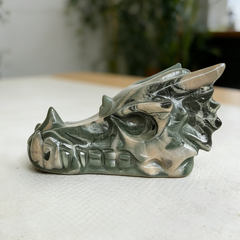 3 inch Nine Dragon Jade Chinese Dragon Skull - Natural Jade — view 4