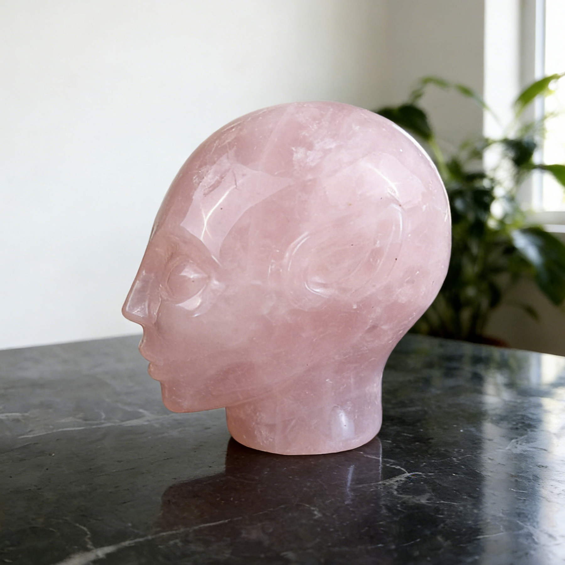 2 Inch Rose Quartz Alien Crystal Skull – Mini Healing Stone Skull — view 6