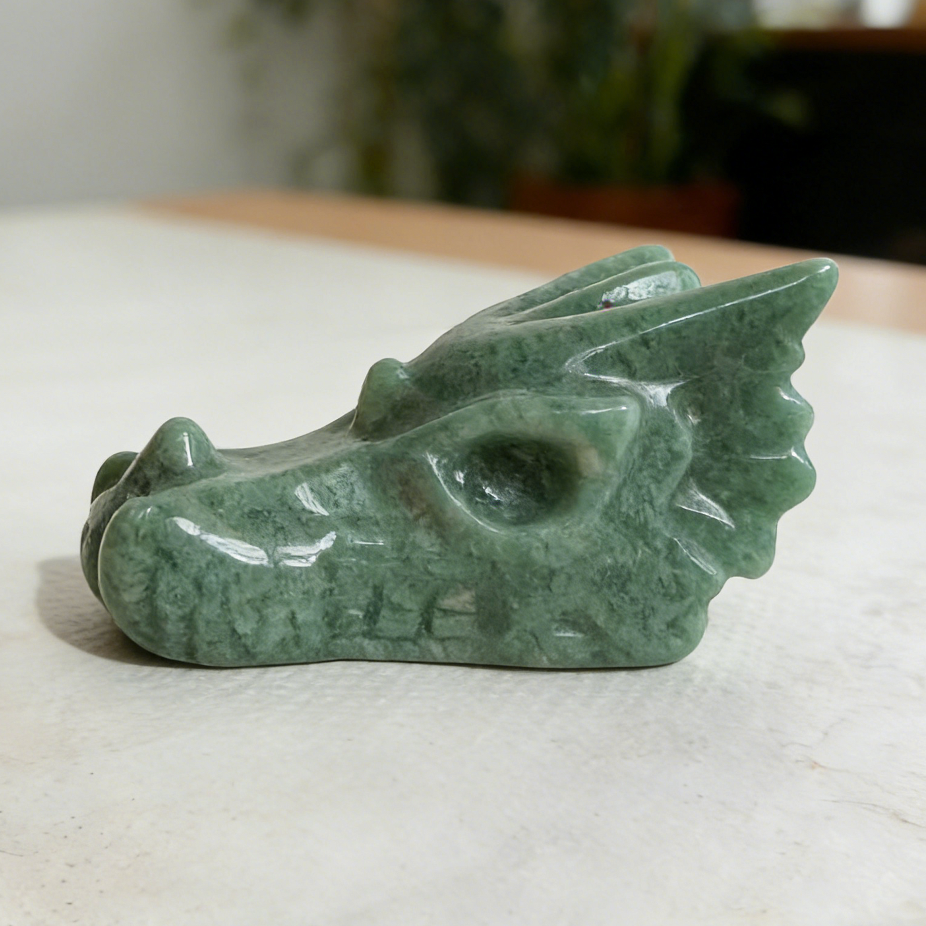 2.5 inch Green Aventurine Chinese Dragon Skull - Natural Jade Sculpture — view 4