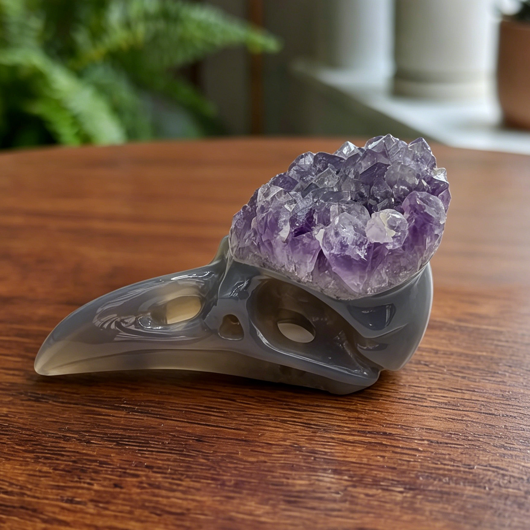 3.5 inch Amethyst Cluster Crow Skull - Natural Amethyst Crystal Carving — view 7