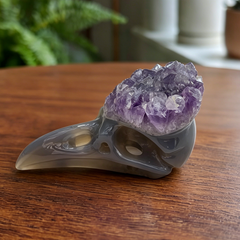 3.5 inch Amethyst Cluster Crow Skull - Natural Amethyst Crystal Carving — view 7