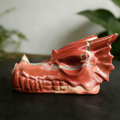 2 inch Red Jasper Chinese Dragon Skull Jade Sculpture- Hand Craved Natural Jasper — view 4