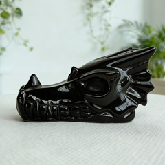 3 inch Black Obsidian Chinese Dragon Skull - Natural Obsidian Sculpture — view 4