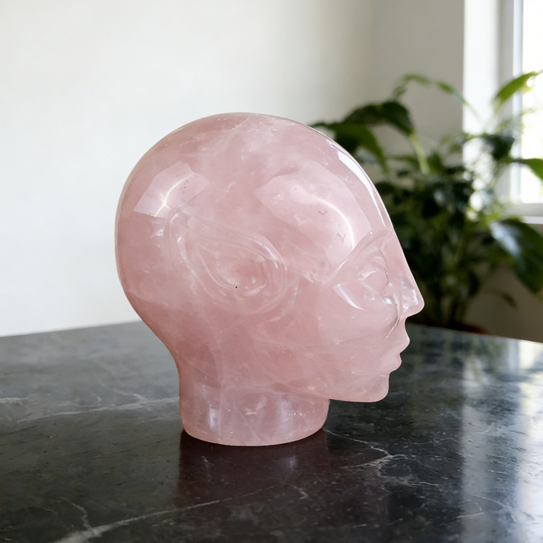 3.8 Inch Rose Quartz Alien Crystal Skull – Healing Stone — view 4