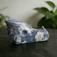2 inch Blue Flower Agate Chinese Dragon Skull - Natural Agate — view 6