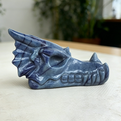 4.2 inch Blue Aventurine Chinese Dragon Skull - Natural Aventurine Carving — view 6