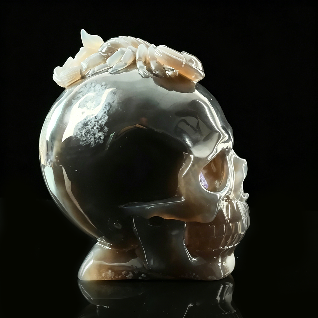 Amethyst Geode Skull with Scorpion - Natural Stone Sculpture — view 4