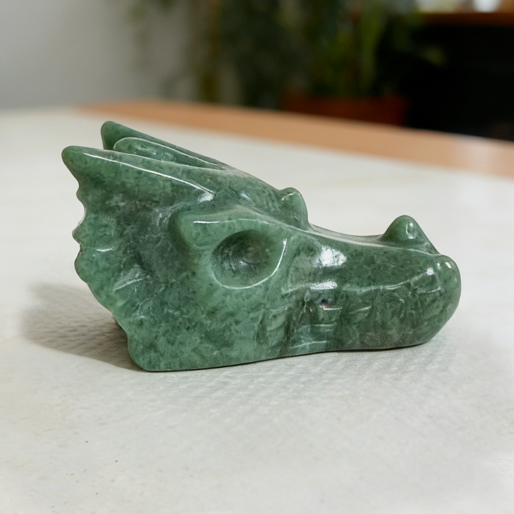 2.5 inch Green Aventurine Chinese Dragon Skull - Natural Jade Sculpture — view 6
