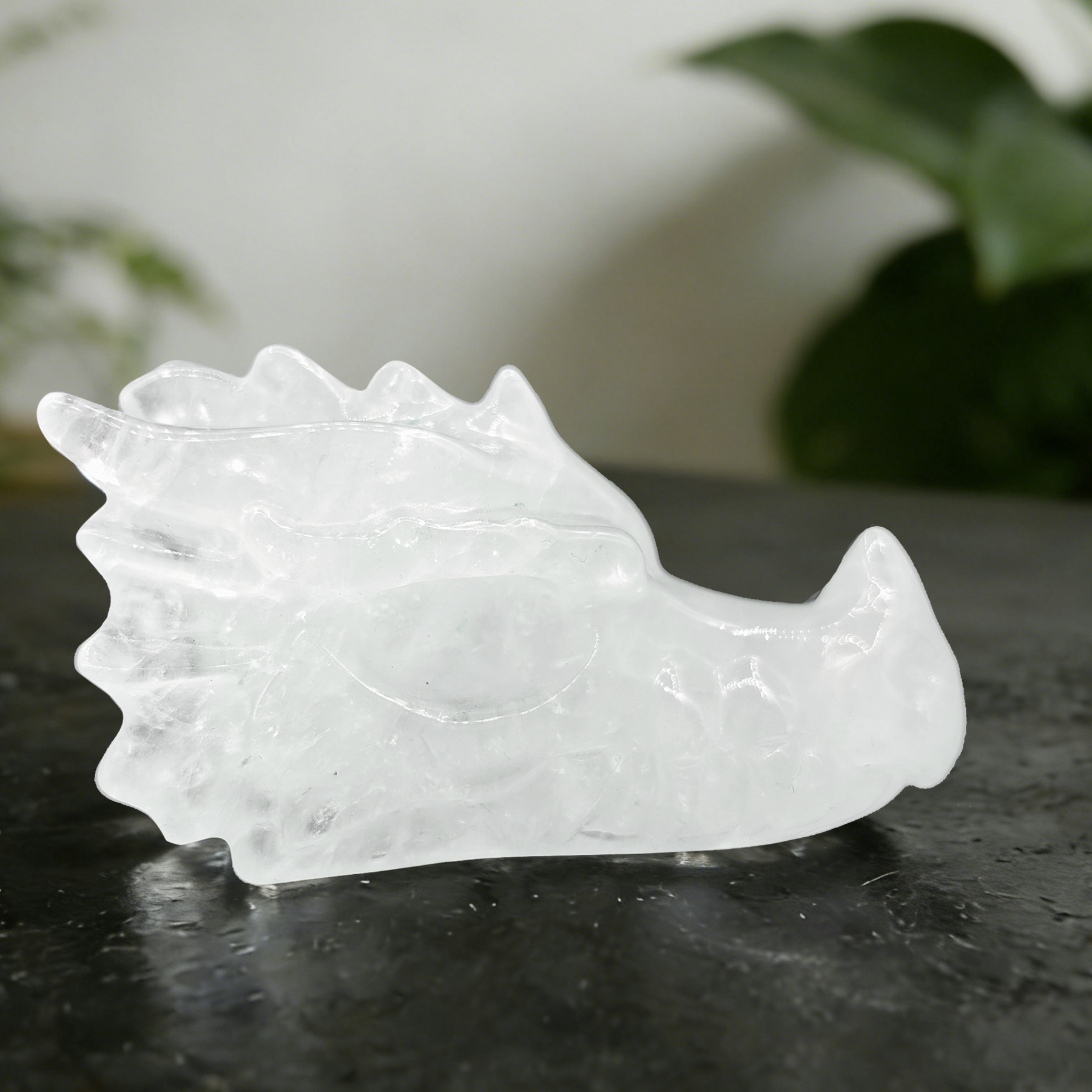 3.8 inch Angolan Quartz Chinese Dragon Skull - Natural Angolan Quartz Carving — view 5
