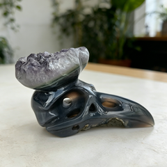 4 inch Amethyst Cluster Crow Skull - Natural Amethyst Crystal Carving — view 5
