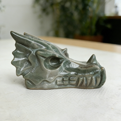 3 inch Nine Dragon Jade Chinese Dragon Skull - Natural Jade — view 6