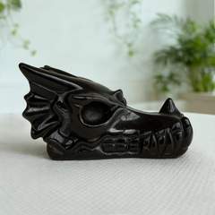 2 inch Black Obsidian Chinese Dragon Skull - Natural Obsidian Sculpture — view 6