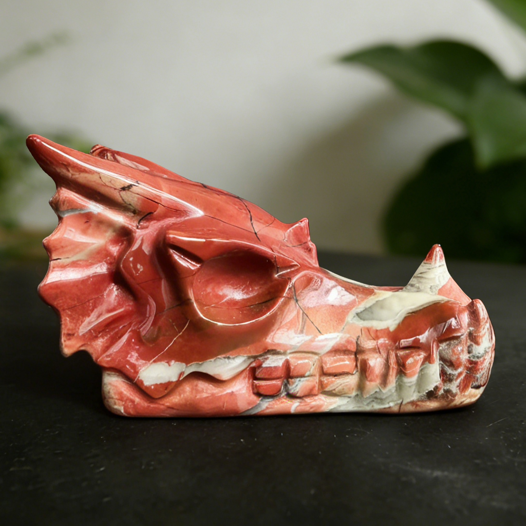 3 inch Red Jasper Chinese Dragon Skull Jade Sculpture- Hand Craved Natural Jasper — view 6