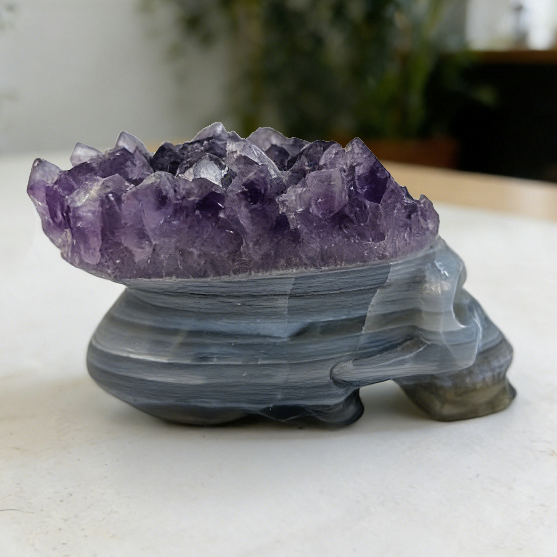 2 inch Amethyst Cluster Crown Crystal Skull - Natural Crystal — view 6