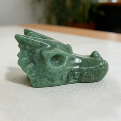 2 inch Green Aventurine Chinese Dragon Skull - Natural Jade Sculpture — view 6