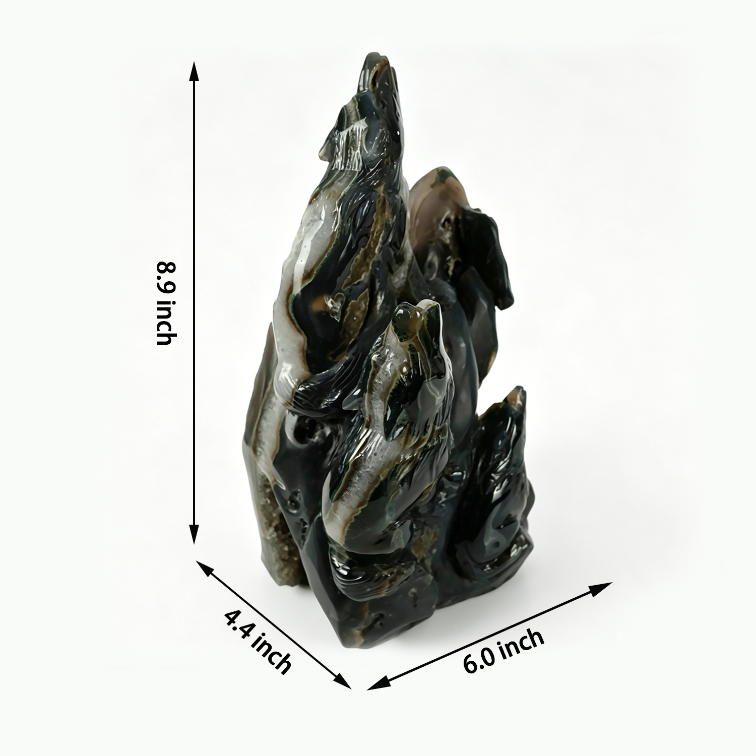 Natural Geode Agate Wolf Carving - Sculpture Carving — view 2