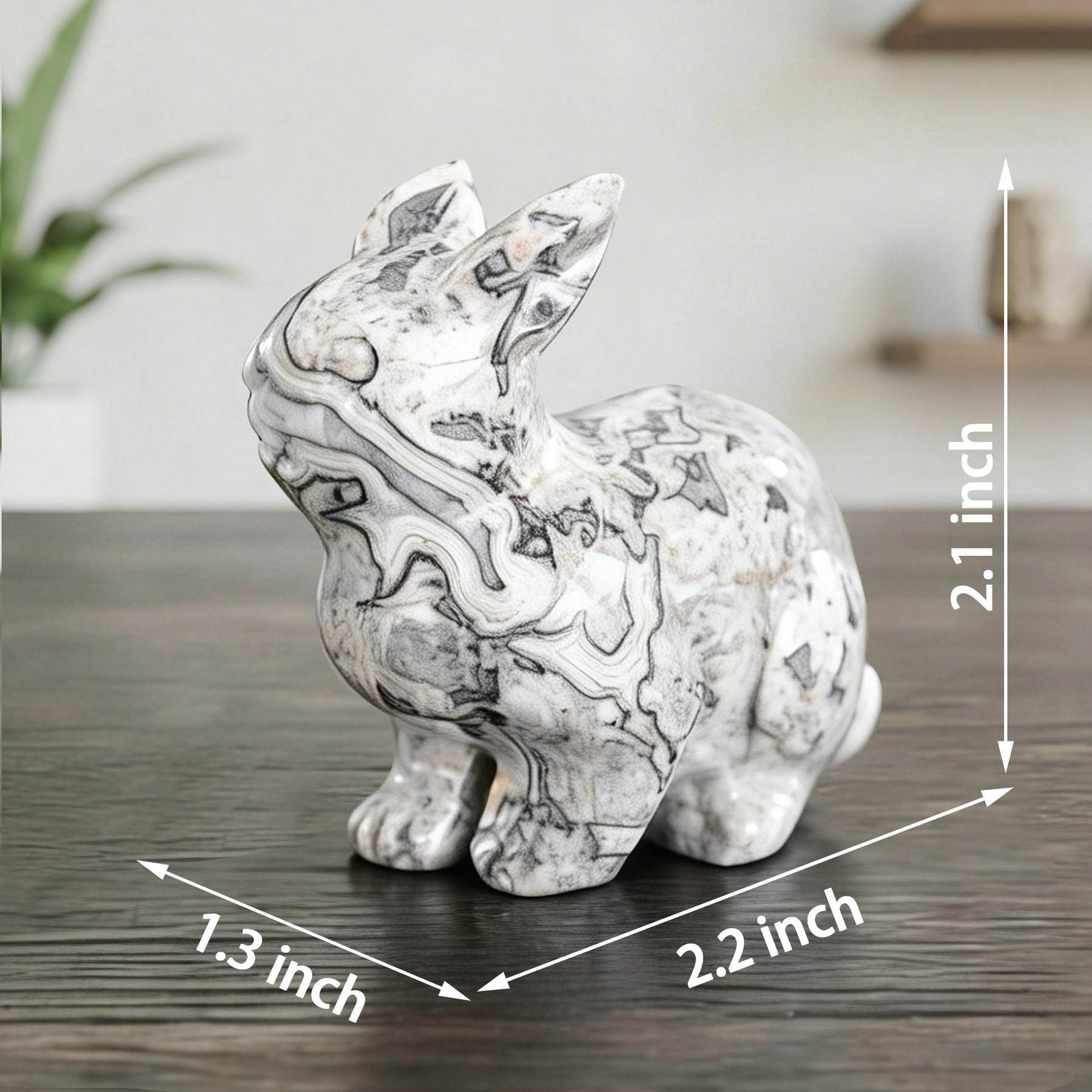 Grey Picture Jasper Rabbit Carving - Natural Gemstone — view 6