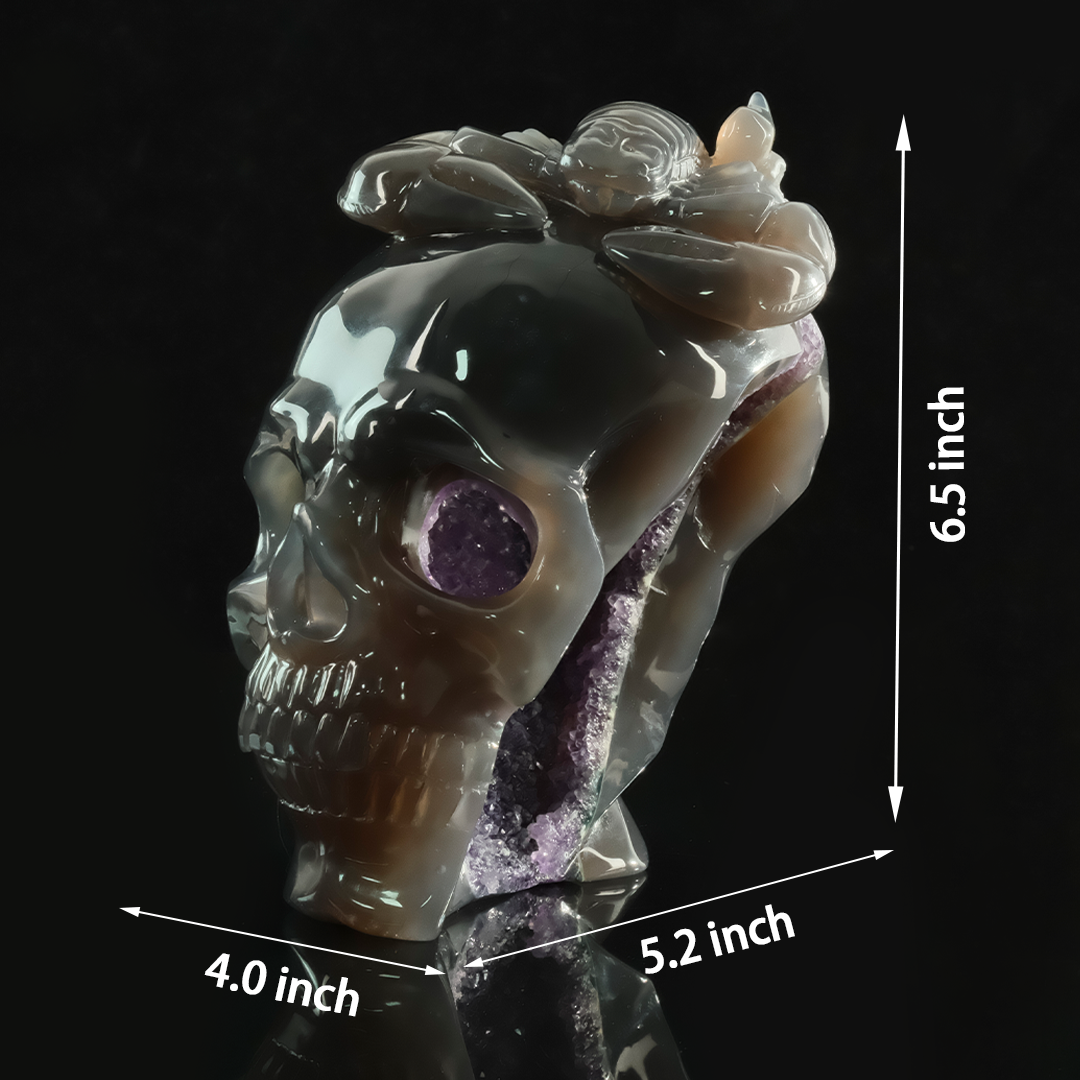 Amethyst Geode Skull with Scorpion - Natural Stone Sculpture — view 2