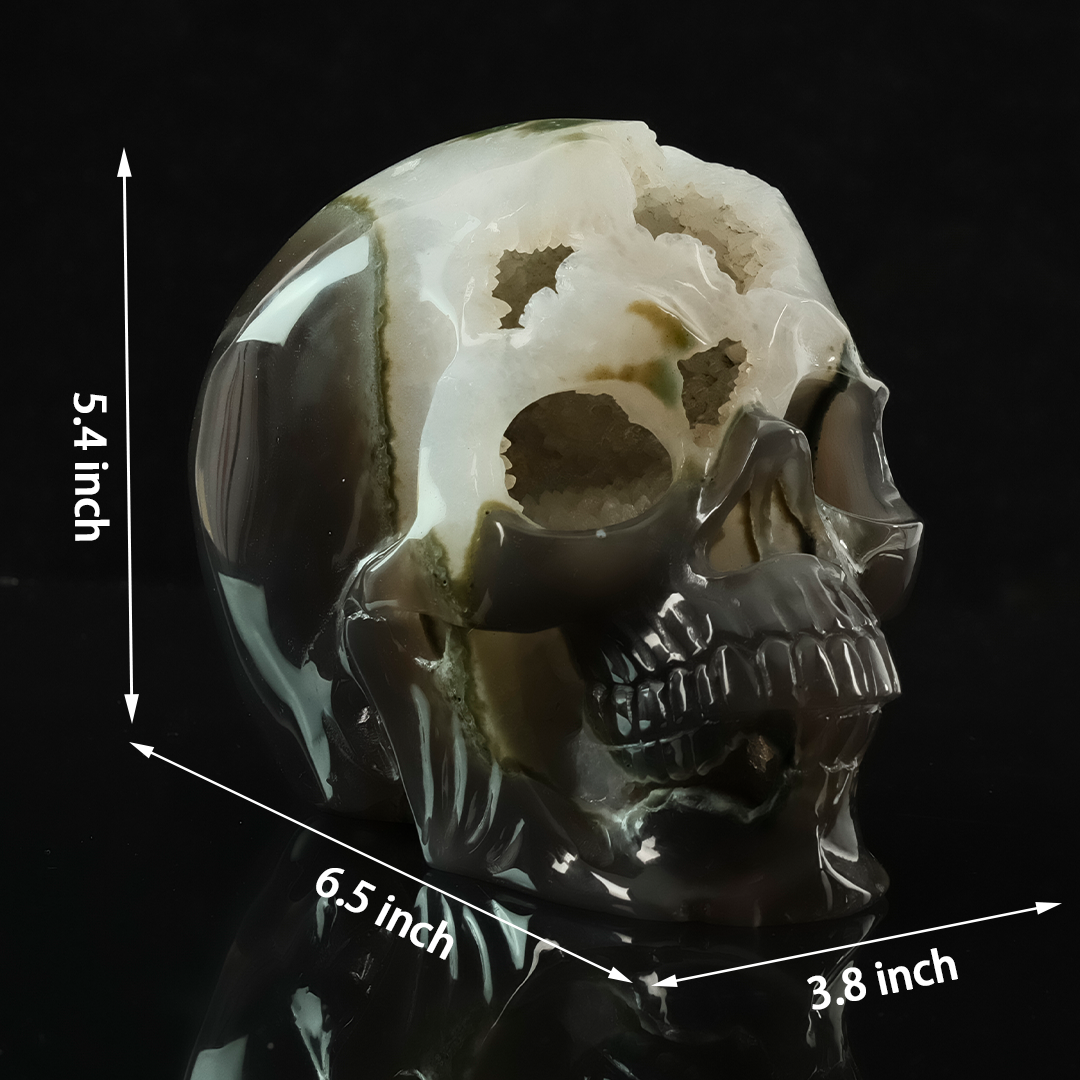 6.5 inch Carved Geode Agate Skull - Sculpture Carving — view 2