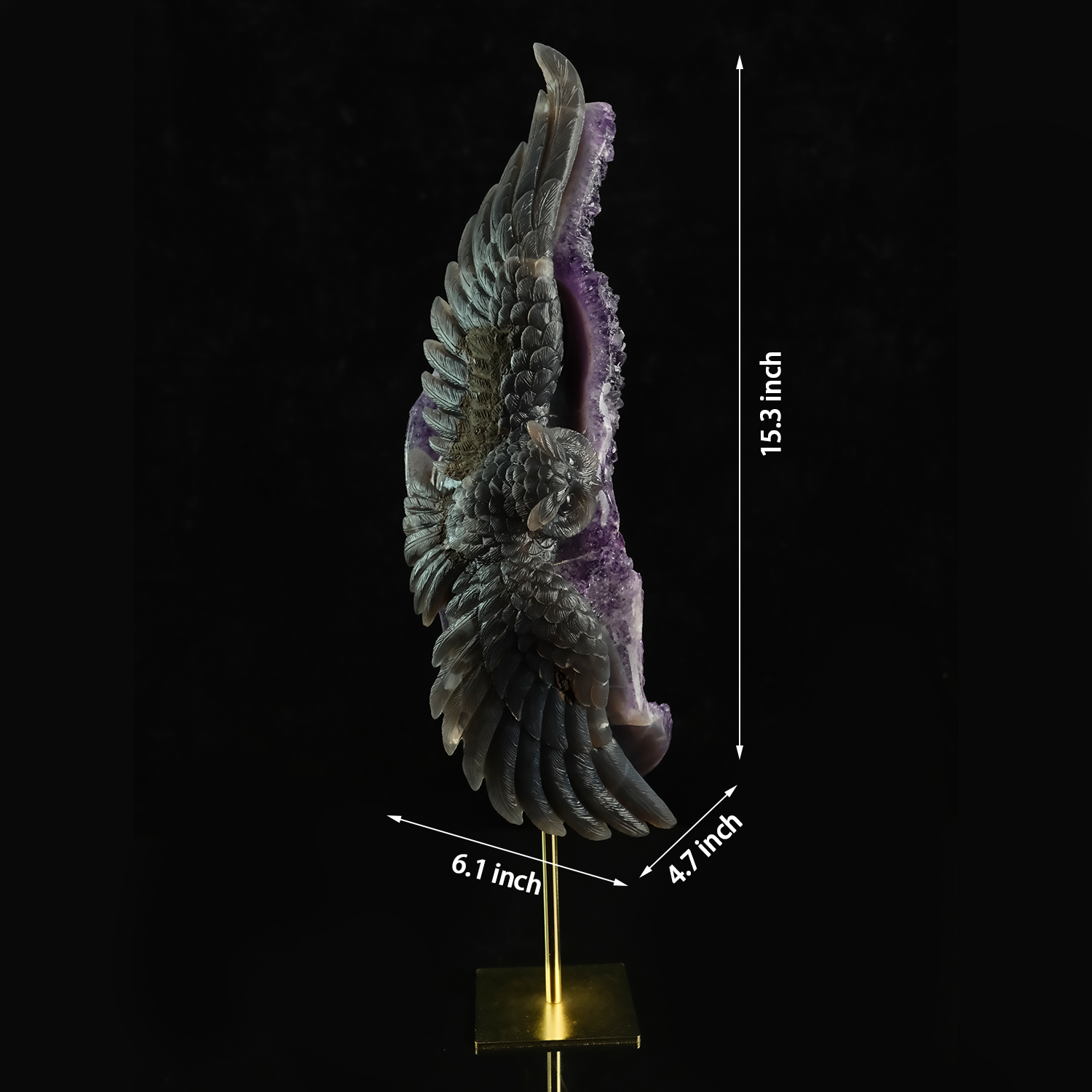Large Amethyst Cluster Owl Sculpture — view 2