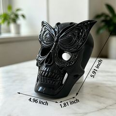 Obsidian Skull with Frosted Butterfly Mask - Natural Obsidian Carving — view 2