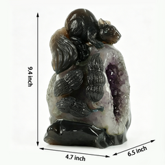 Amethyst Geode Cluster Squirrel Carving — view 2